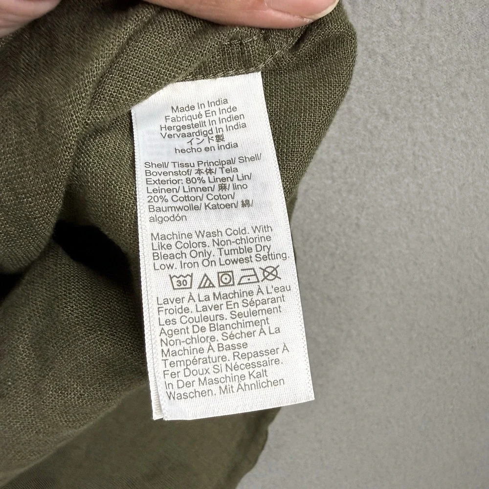 J.Crew Mens XXL Olive Green Linen Cotton Short Sleeve Button Down Shirt